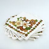 6 cotton napkins - brown and green floral pattern - Gévéor France - vintage 70s