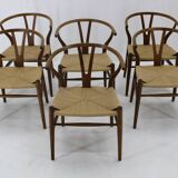 1960s Hans J. Wegner Set of 6 Early Wishbone Chairs in Oak By Carl Hansen and Son, Denmark
