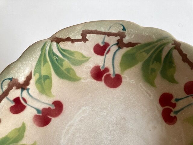 Plate mounted compotier with fruit iron earth with cherry decoration 1930
