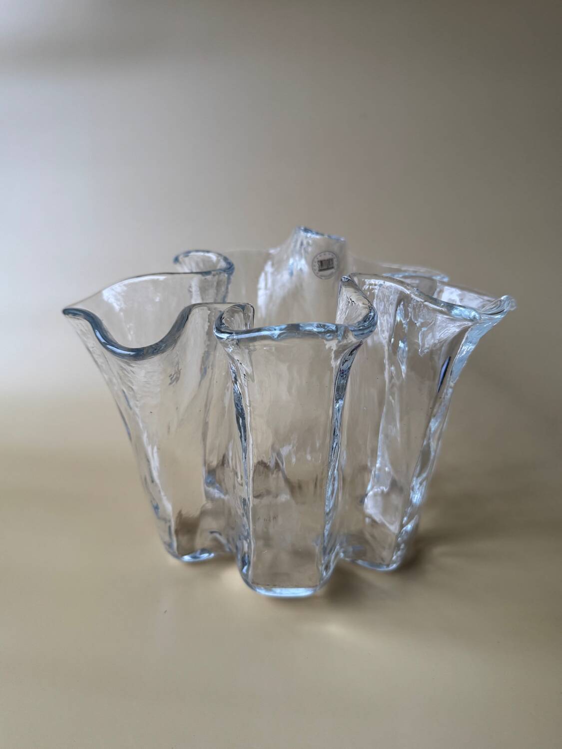 Sompex MCM vintage tissue vase: large clear textured glass