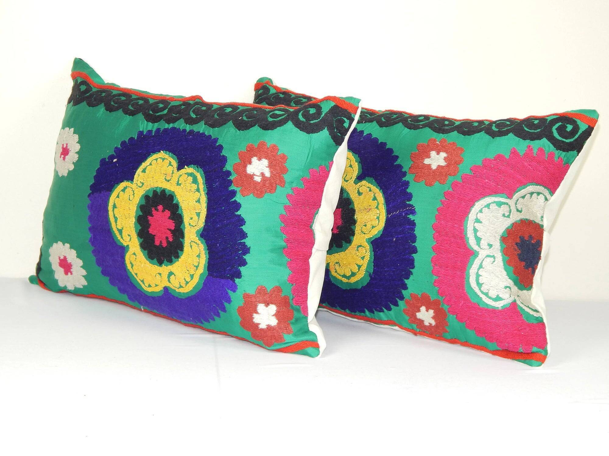 Lot de 2 housses de coussin brodées vintage 41x61 cm