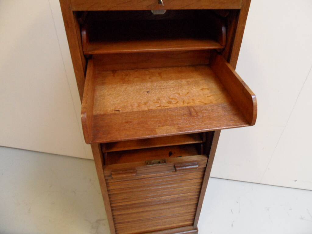 Antique oak filing cabinet with roller shutter