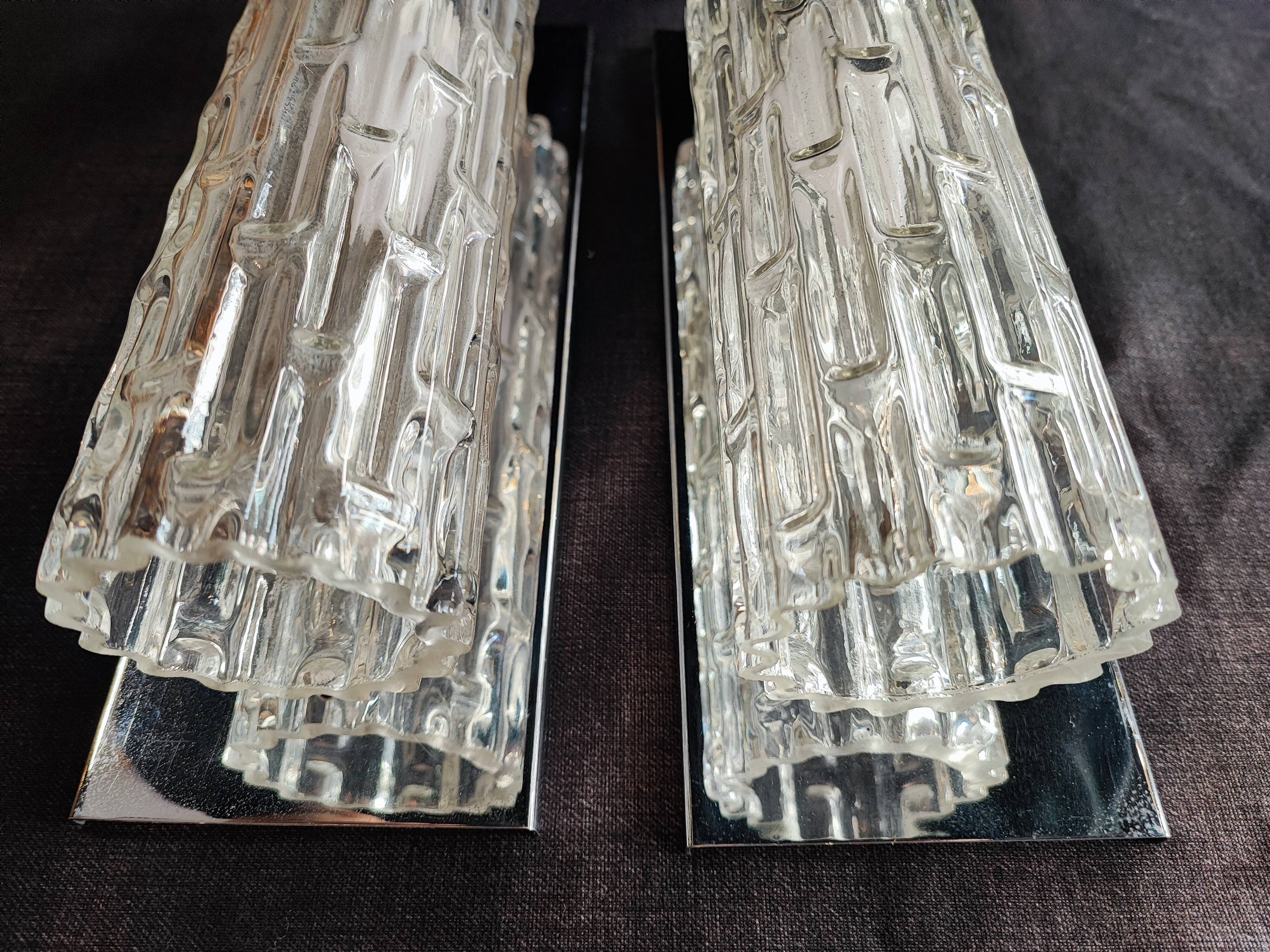 Pair of murano wall lamps, Toni Zuccheri for Venini, Tronchi, 25 cm