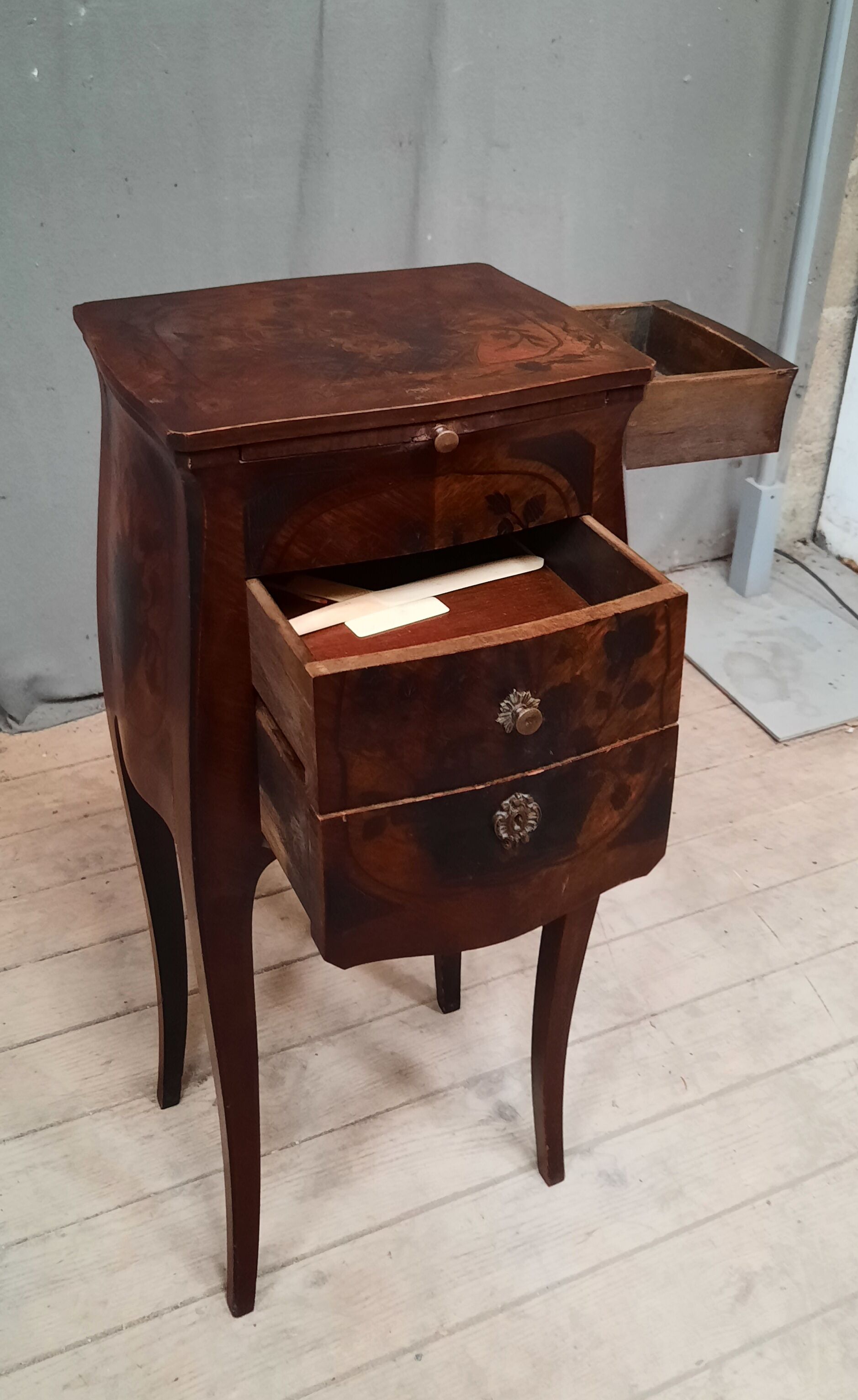 Louis XV style marquette bedside table