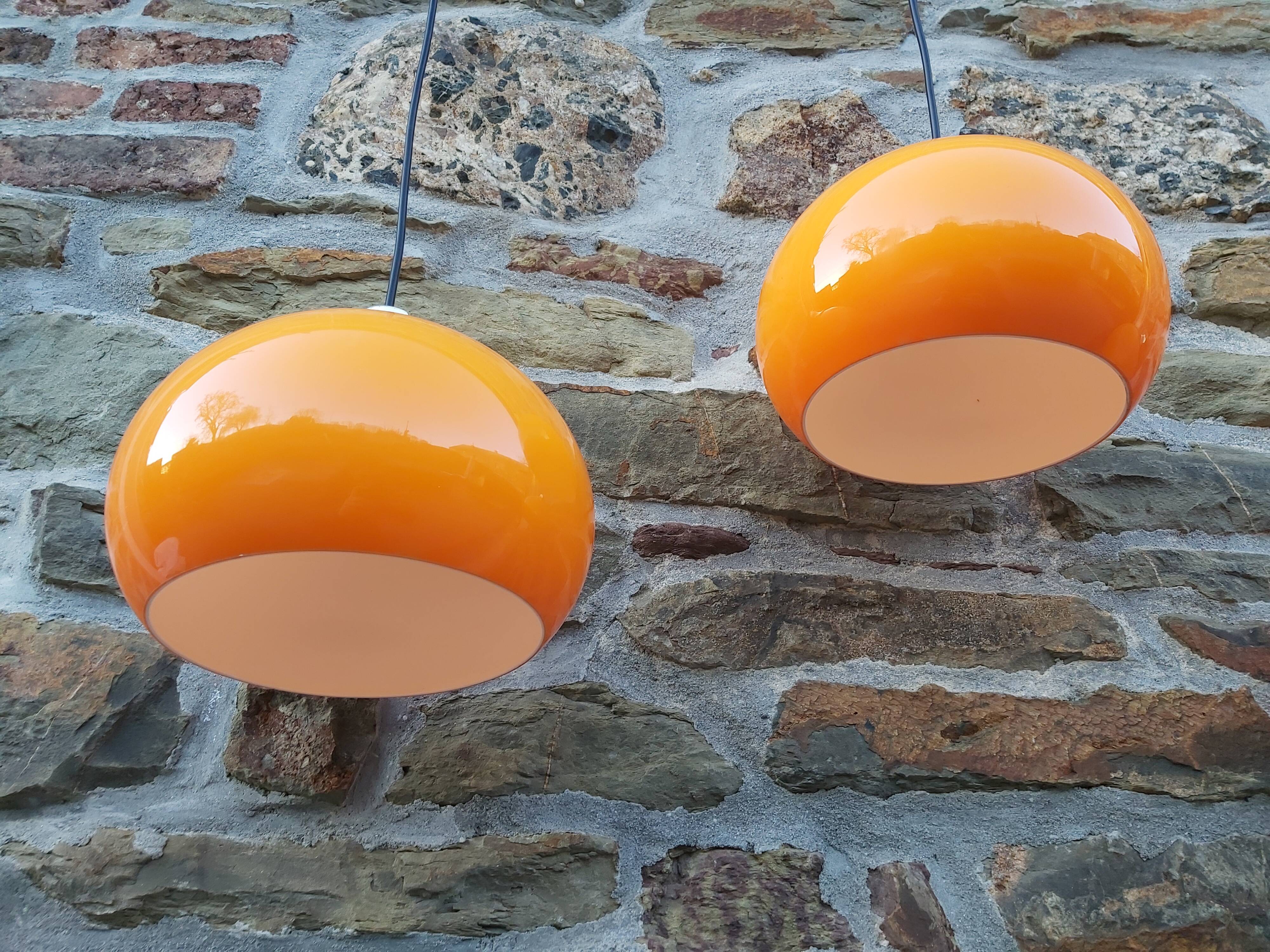 Lot de 3 suspensions orange vintage, années 70