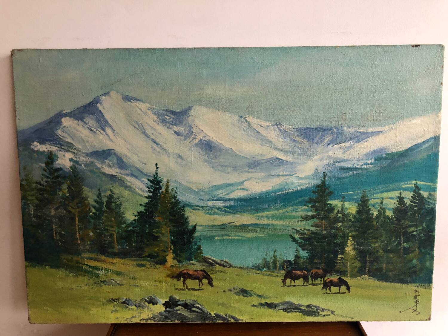 Mountains and horses painting