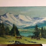 Mountains and horses painting