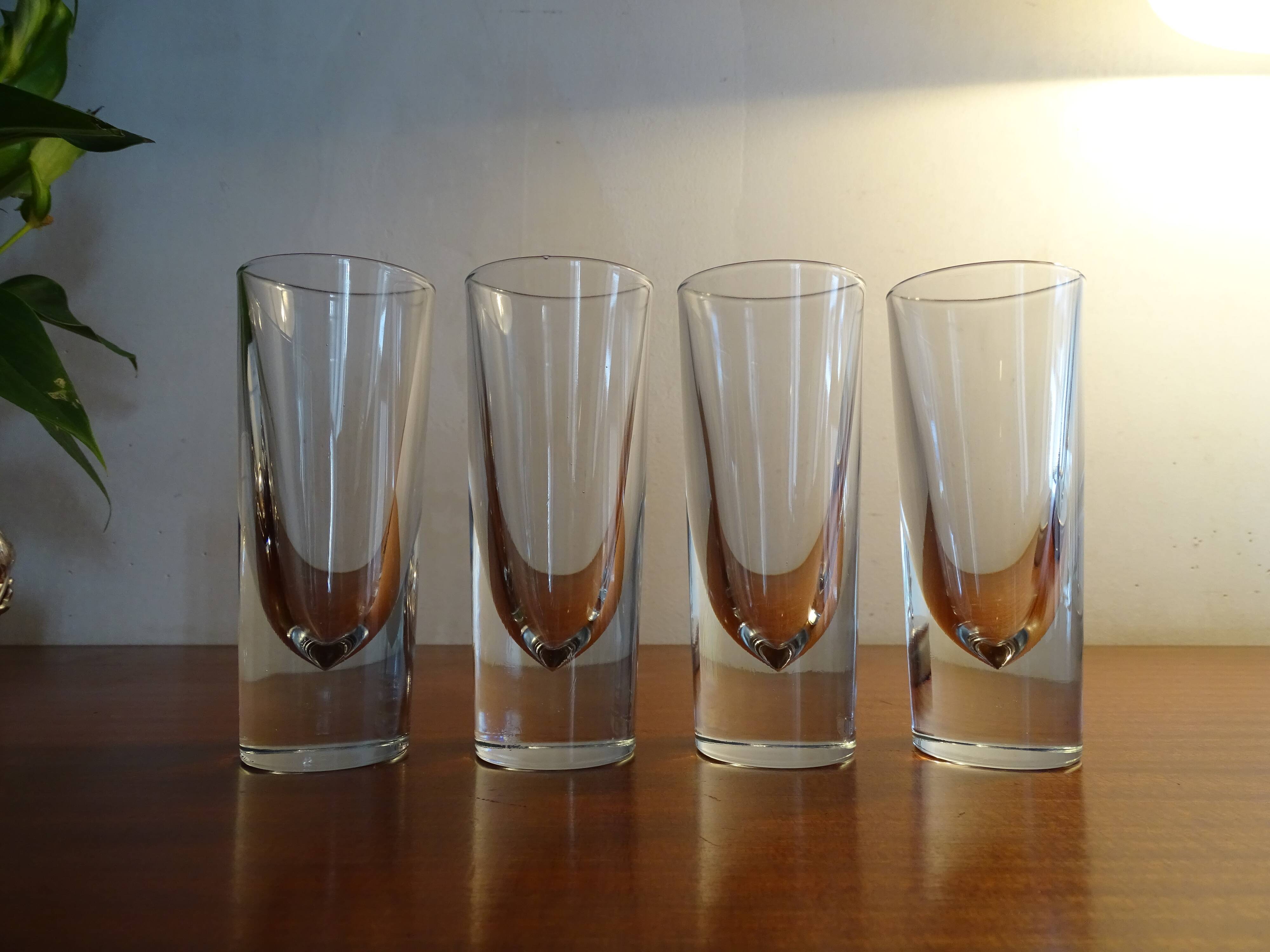 4 high glasses Heavy bullet glass Carlo Moretti Italy 1980 signed