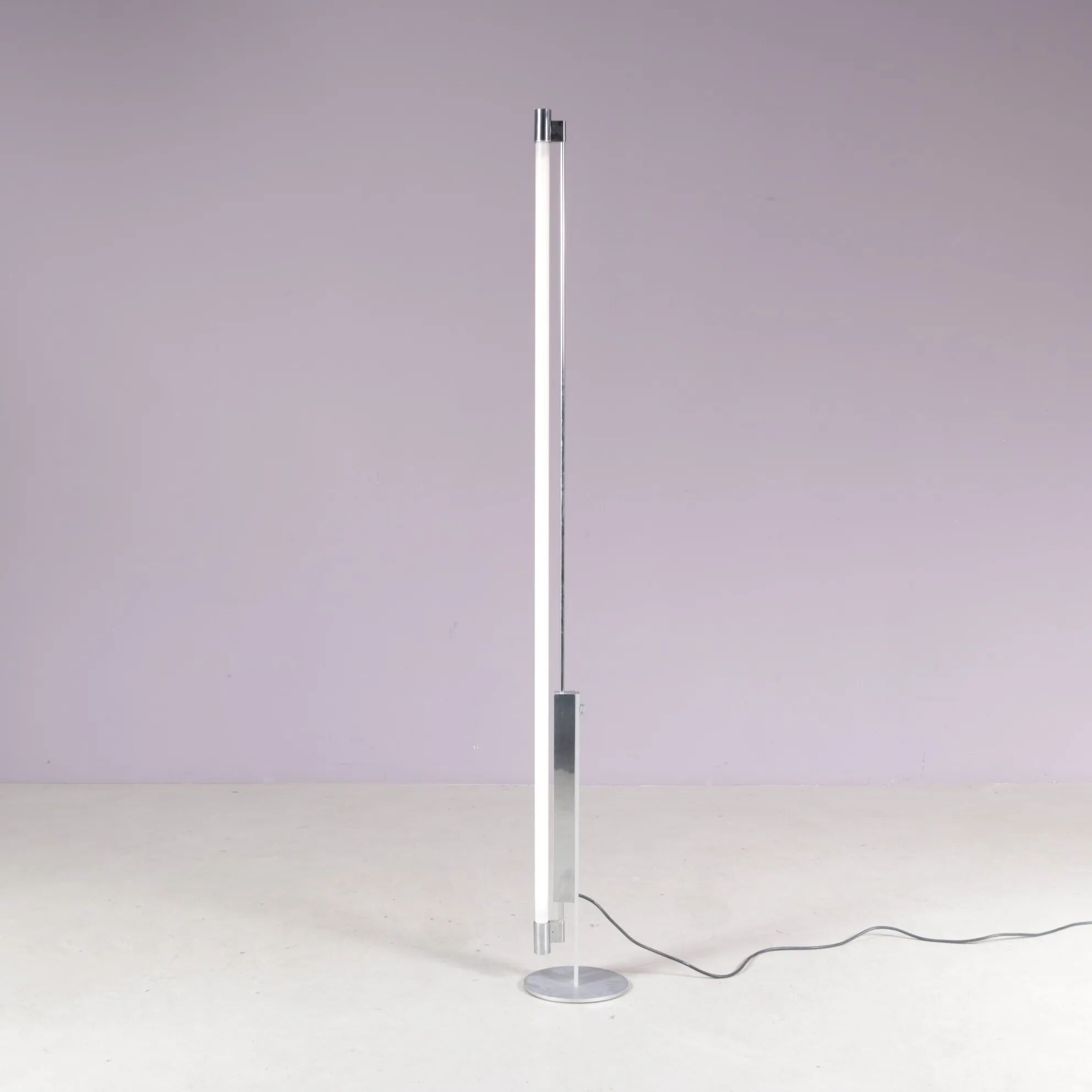 Lampe de sol Trapez en chrome des années 1990 avec tube blanc par Erwin Egli pour Ribag Suisse