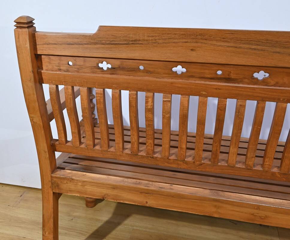 Antique colonial teak veranda bench – mid-20th century