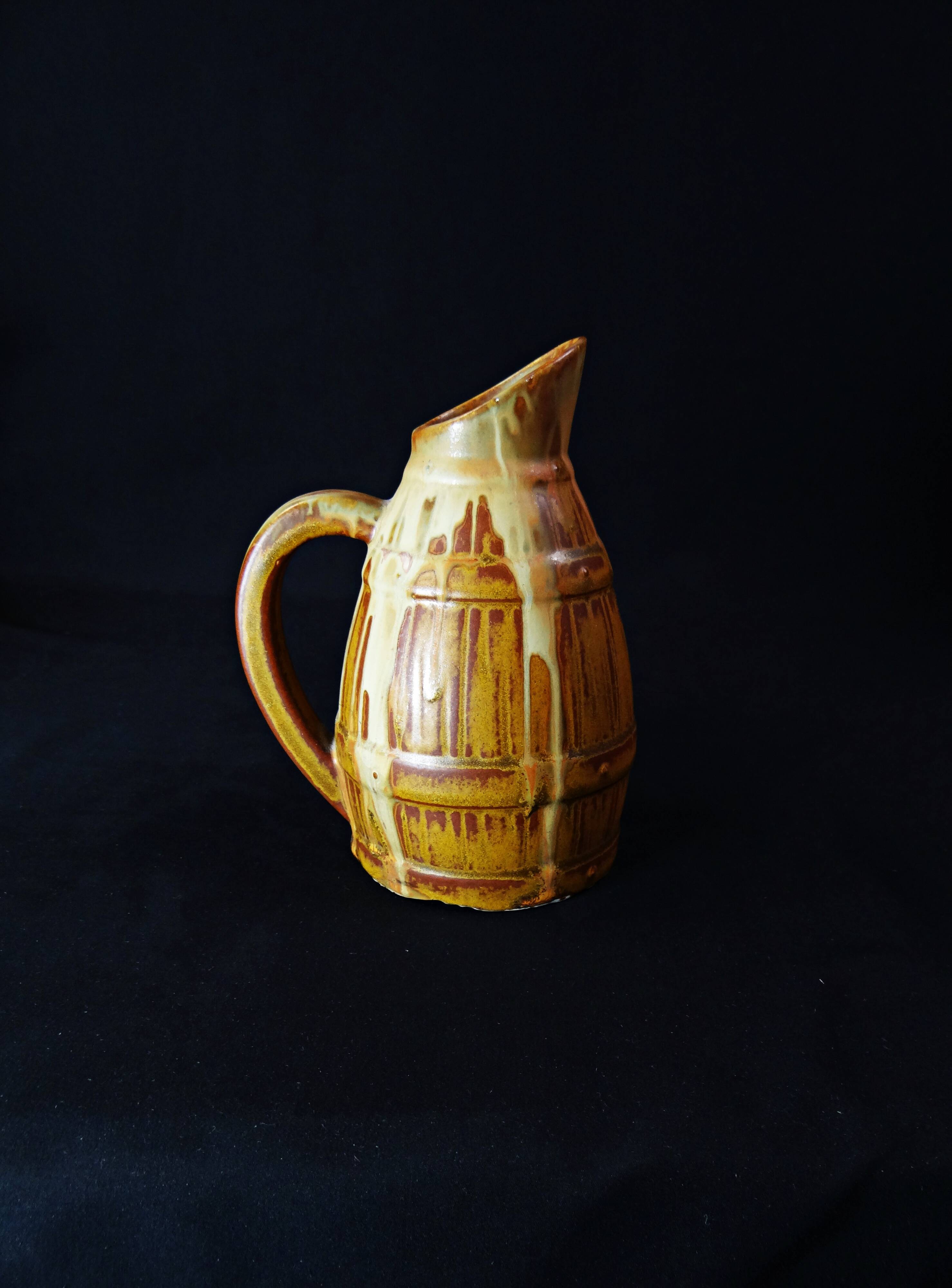 Antique pitcher jug signed Denbac n°437 in flamed stoneware, Art Deco period