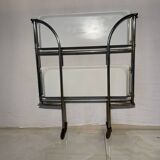 Vintage folding trolley in chromed metal and enamelled trays