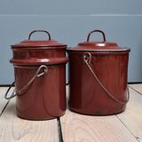 Set of 2 enamelled sheet metal pots