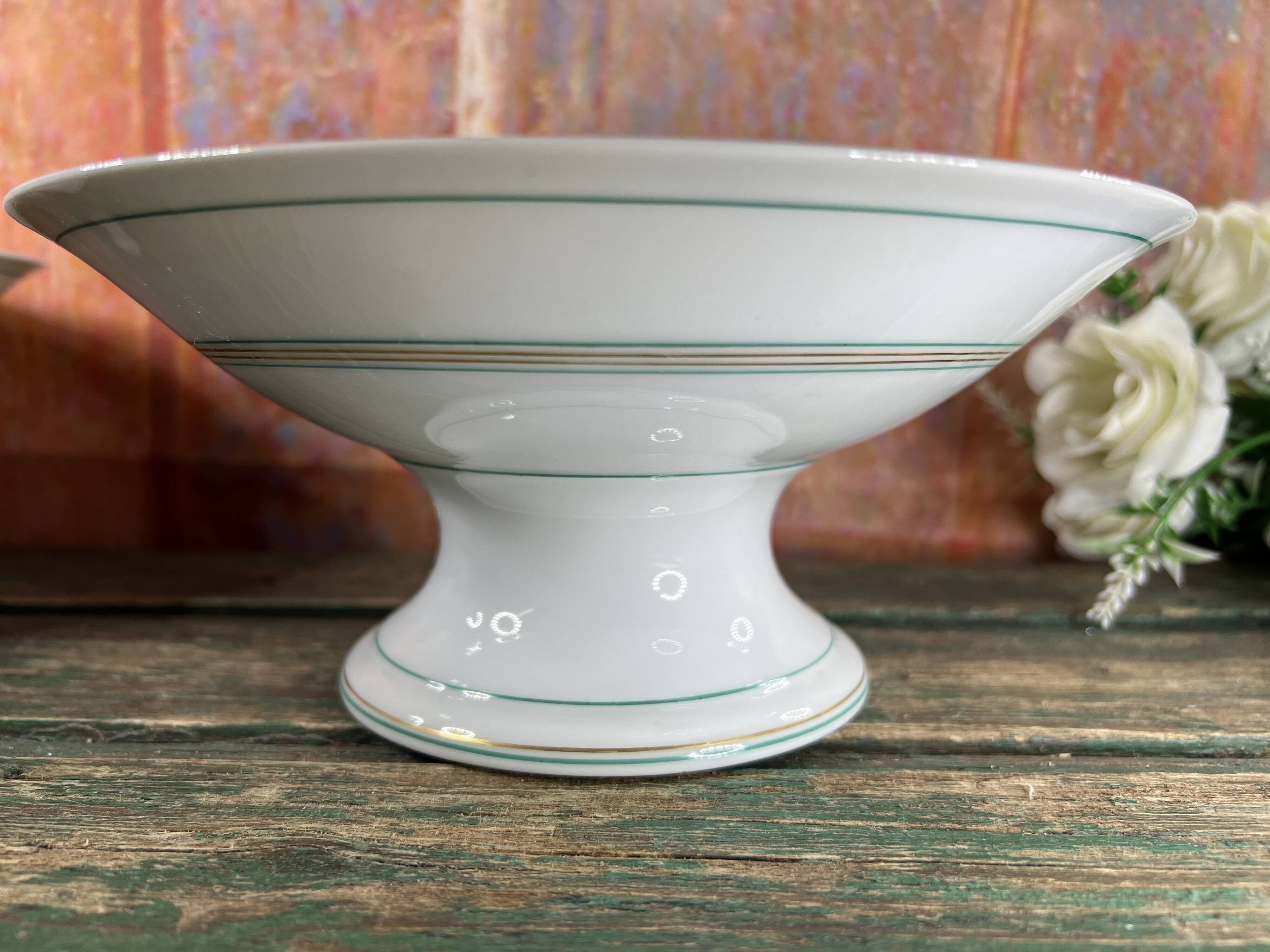 Pair of 2 white and green porcelain compote bowls