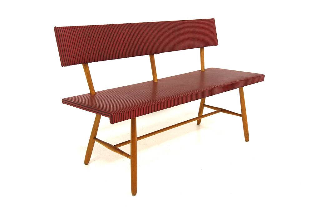 Scandinavian bench in imitation leather, Sweden, 1950