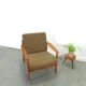 Teak Scandinavische fauteuil met bruin stoffen kussens, stoel 2