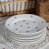 6 old Belgian Nimy earthenware soup plates with red pattern