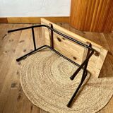 Coffee table with a pine top, tubular metal base, 1950s.