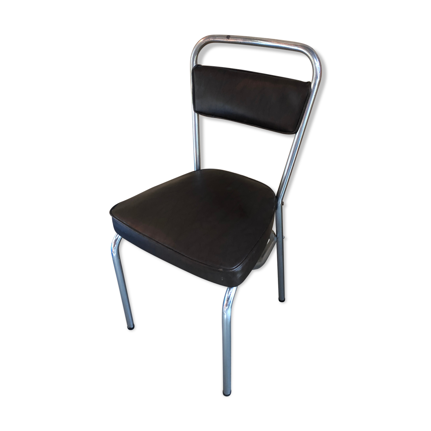 Old chair metal chrome & skaï brown 70s vintage