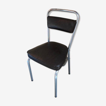 Ancienne chaise métal chromé & skaï marron années 70 vintage