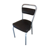 Ancienne chaise métal chromé & skaï marron années 70 vintage