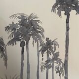 Signed monochrome watercolor painting “sunset over the palm trees”
