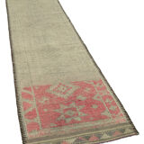 Hand-knotted vintage turkish beige runner rug 86 cm x 354 cm
