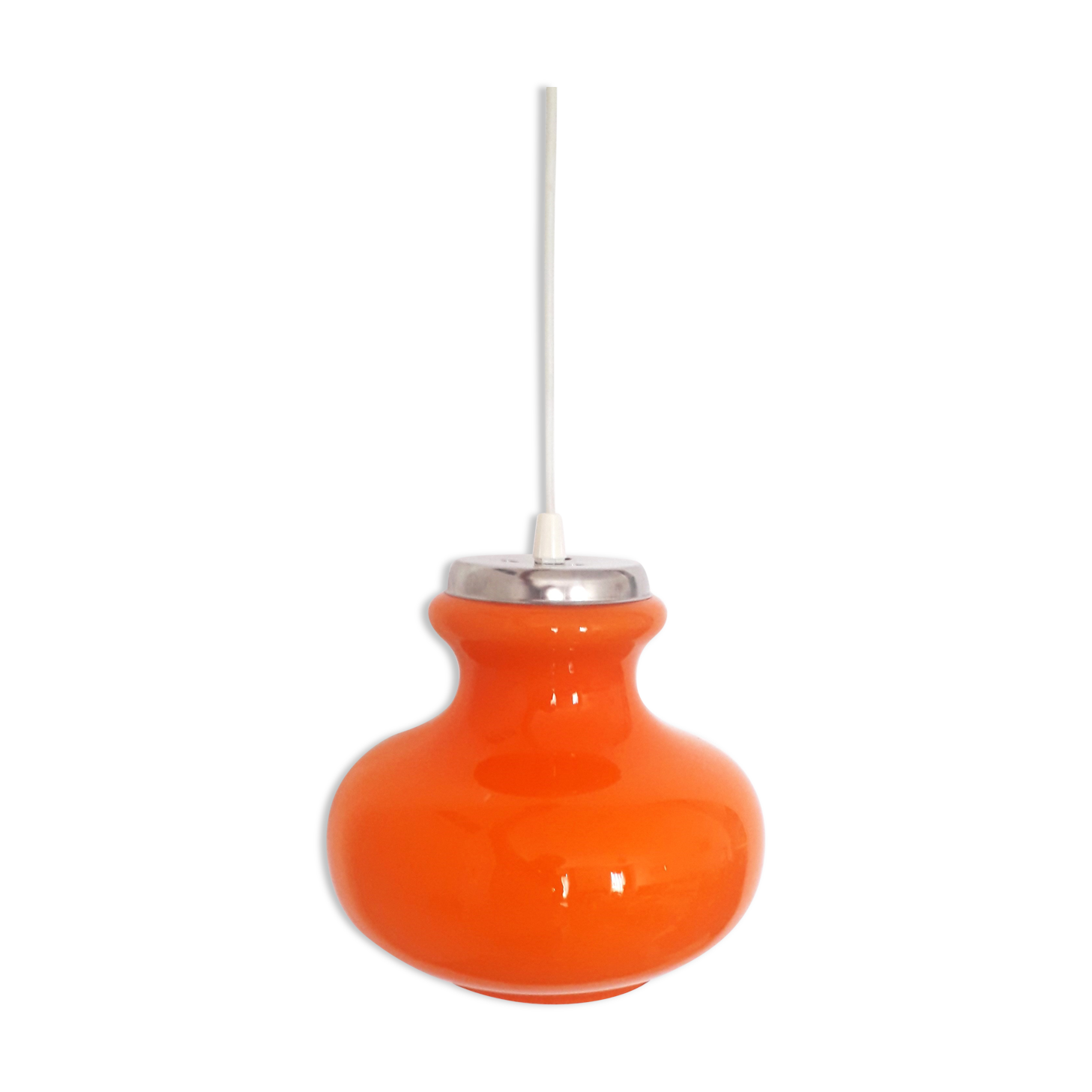 Vintage pendant lamp, orange opaline glass 1970