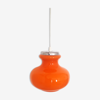 Vintage pendant lamp, orange opaline glass 1970
