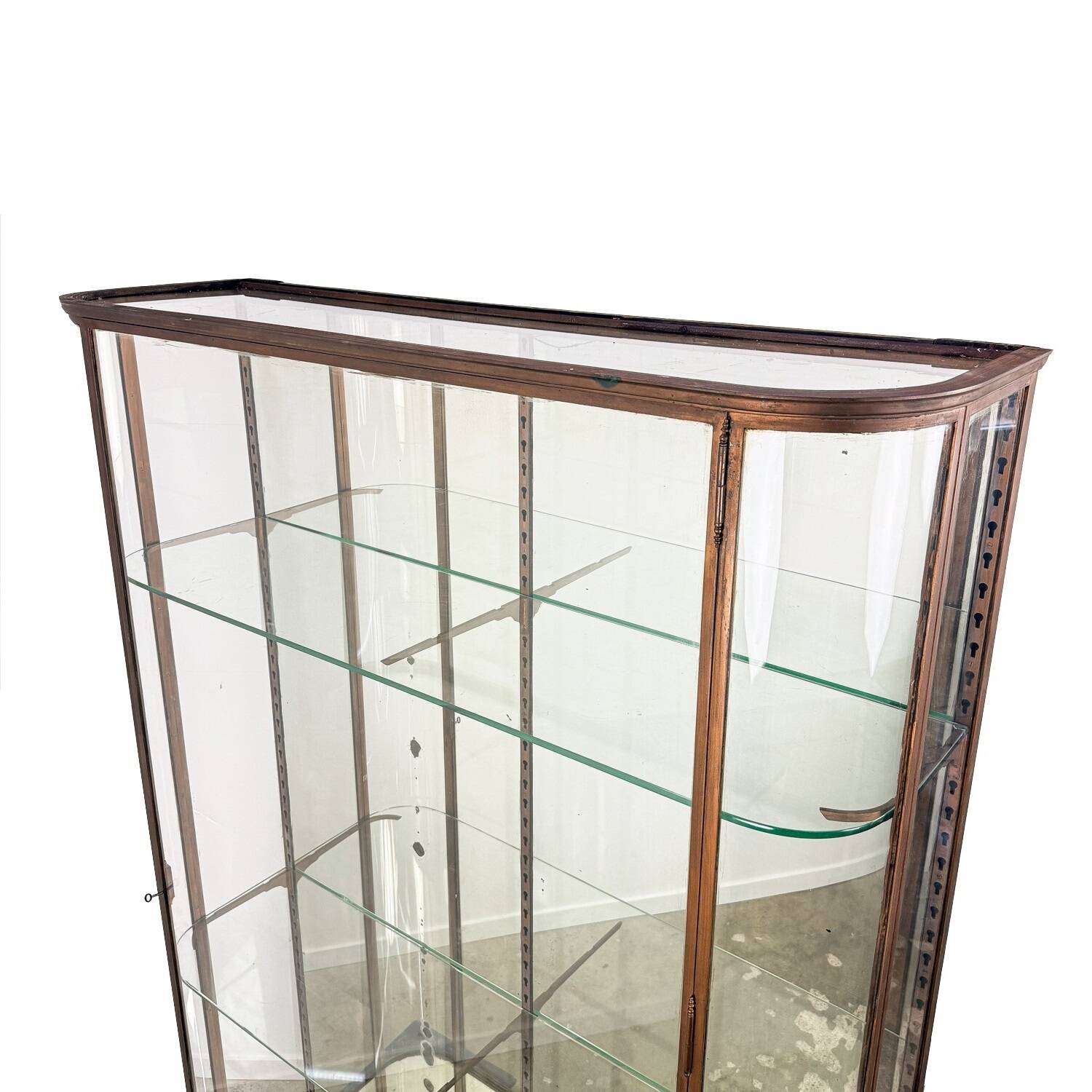 Large Antique Museum Display Cabinet with Curved Glass
