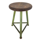 Vintage industrial steel & wood tripod stool, 1950's