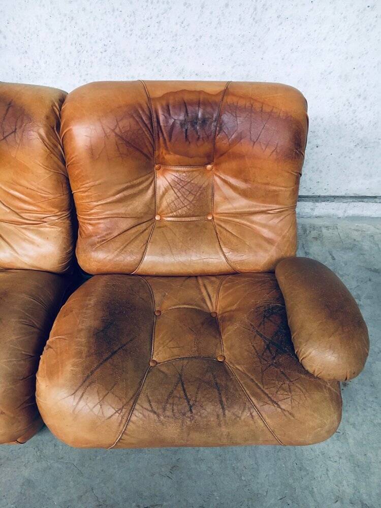 Mid-Century Modern Italian Leather Sectional Sofa by Ipe, Italy, 1970s, Set of 5