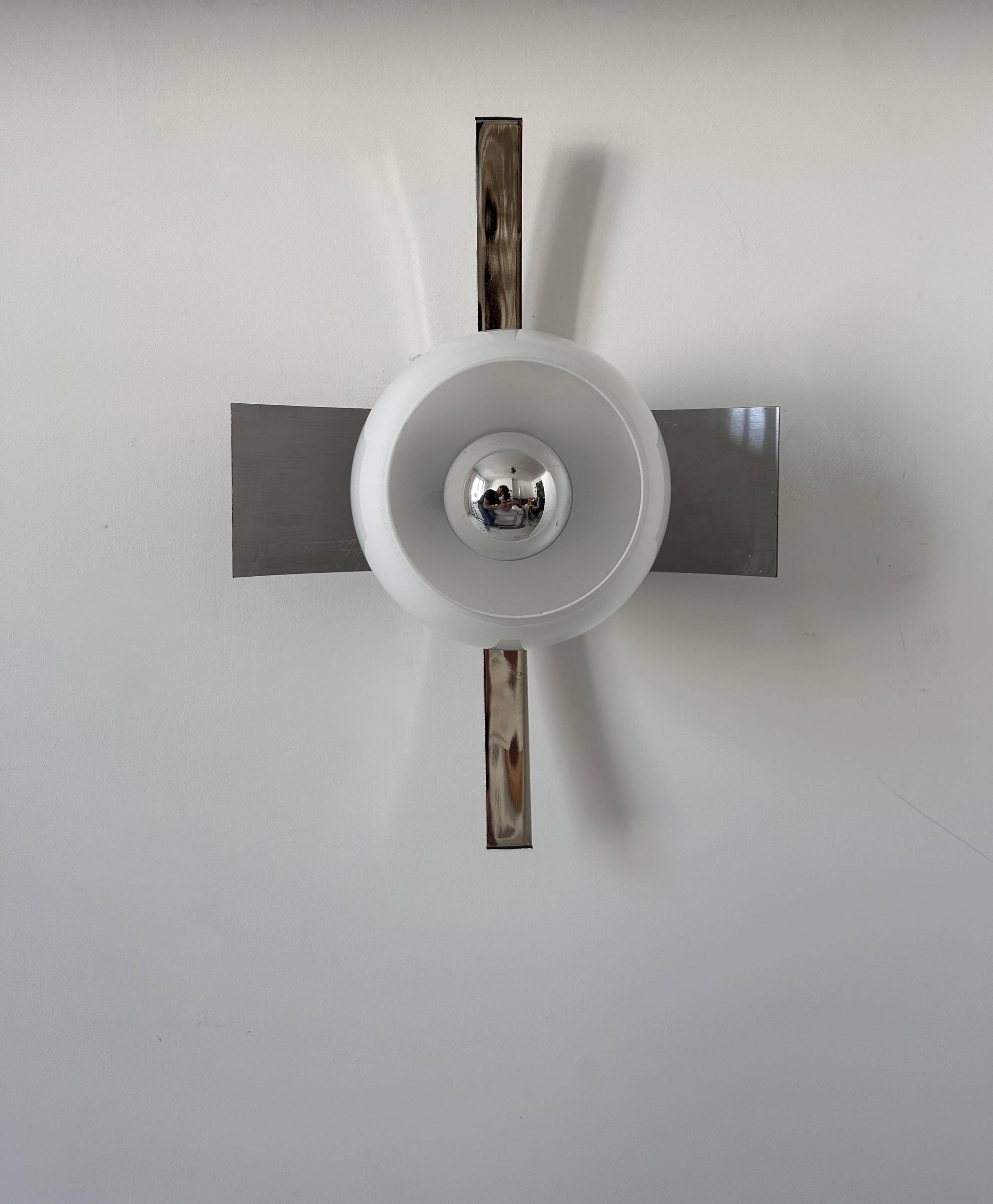 Vintage wall lamp, brushed chrome and opaline metal, France 1960s
