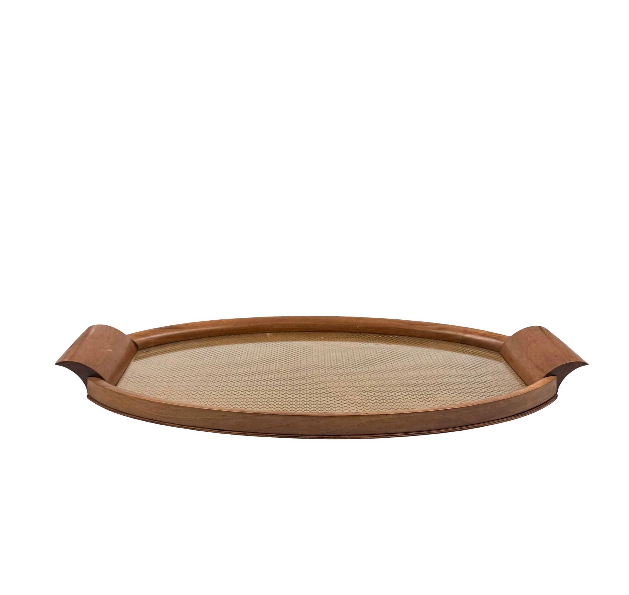 Mid-century wood and brass tray, Italy 1950s