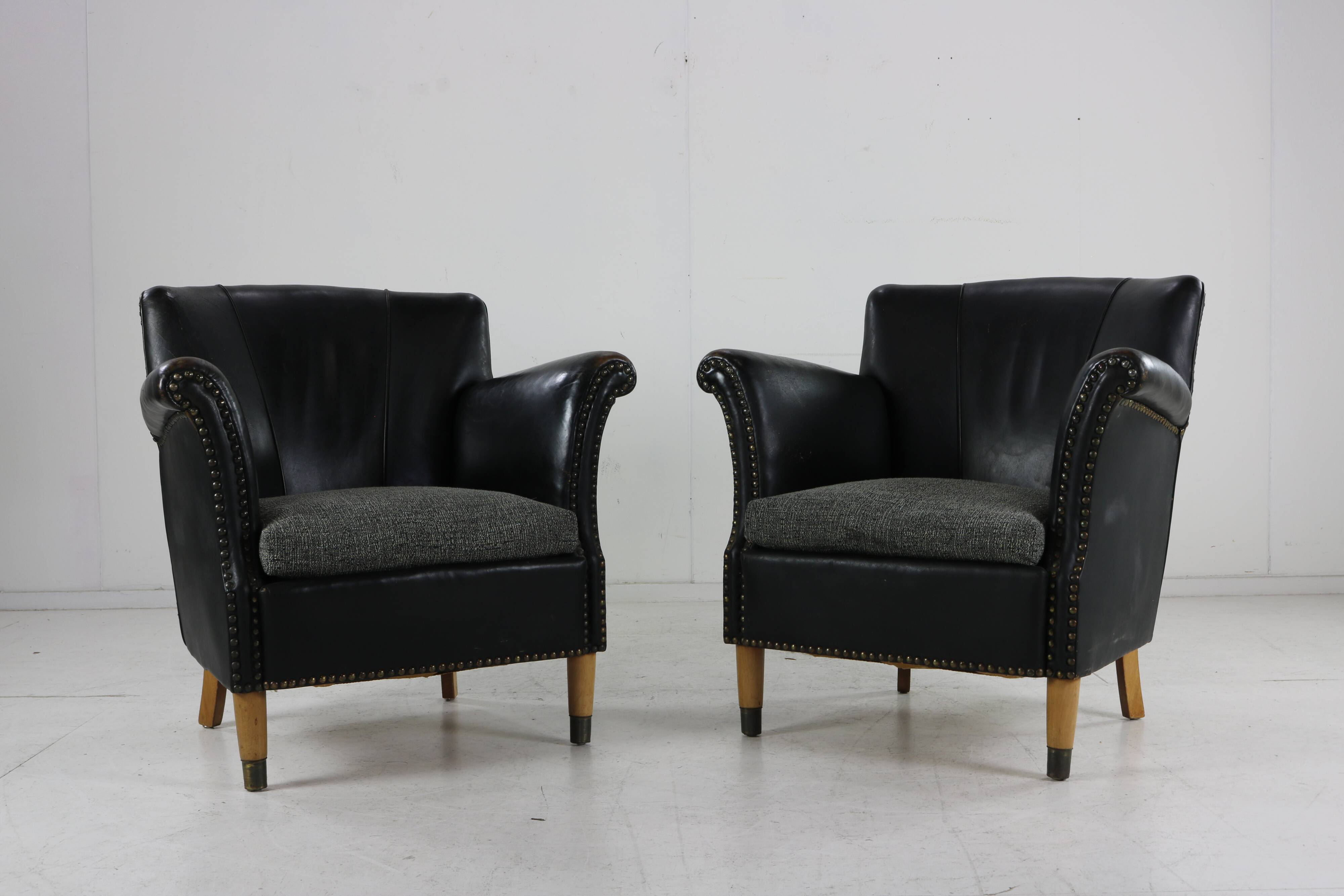 Set of two Danish design leather club chairs