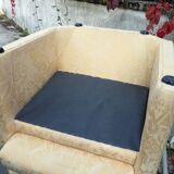 Cubist-inspired armchair with patterned fabric