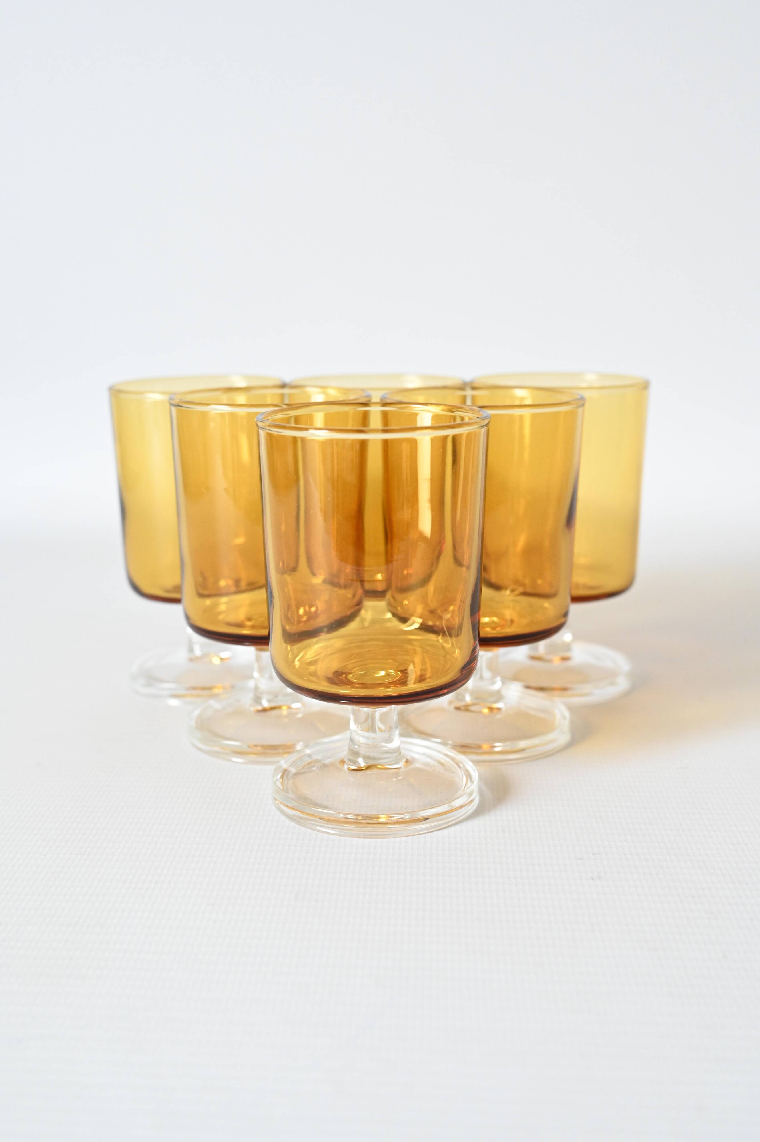 6 Cristal d'Arques Luminarc Sweden amber glasses