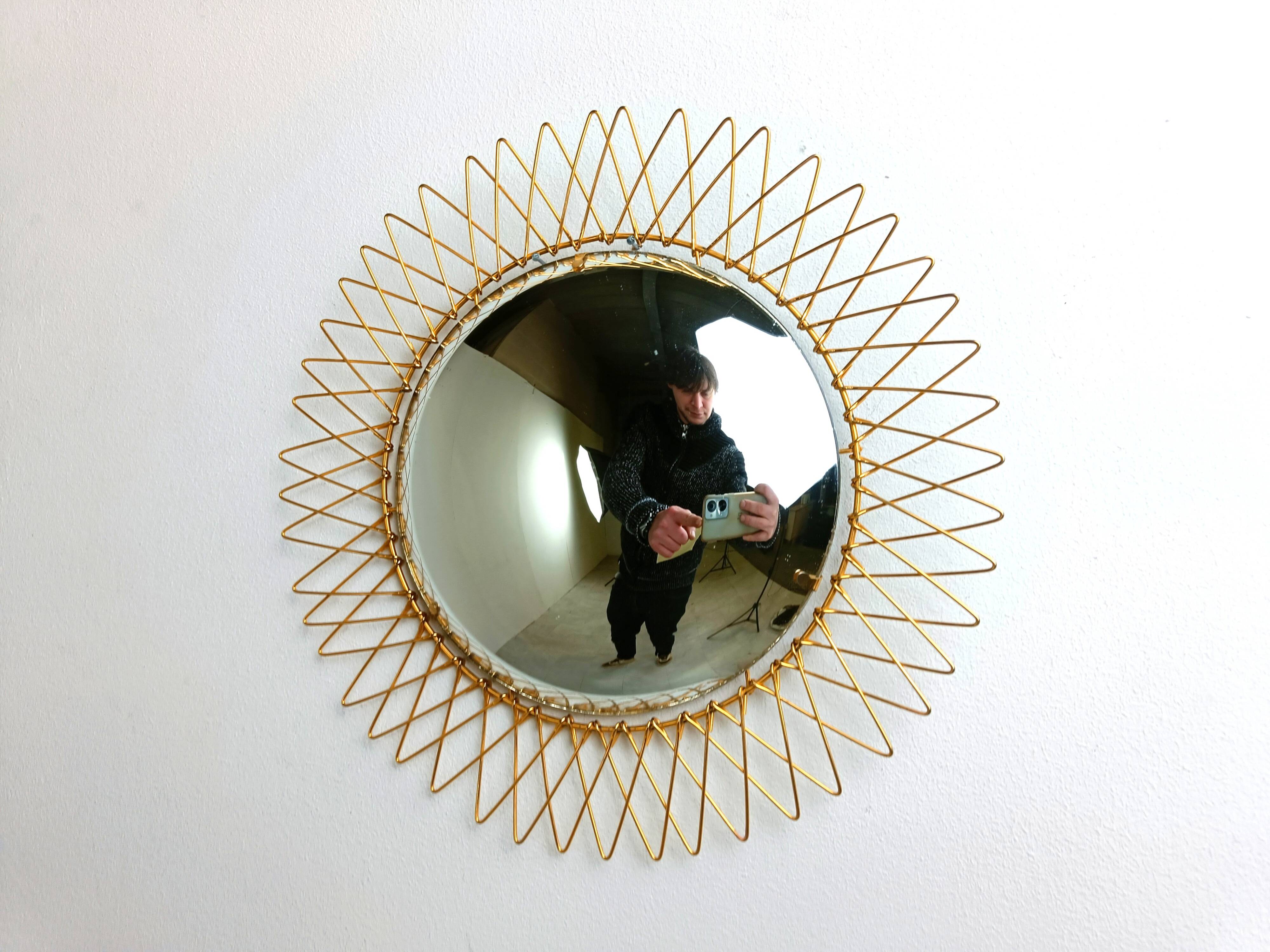 Vintage Bohemian golden sunburst mirror, 1960s