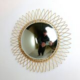 Vintage Bohemian golden sunburst mirror, 1960s