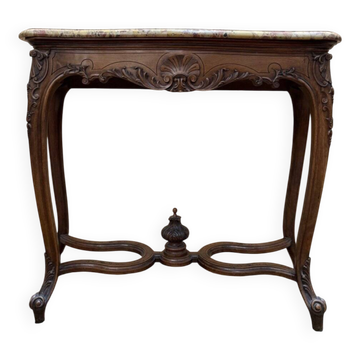 Louis XV console in carved solid walnut, breccia marble top.