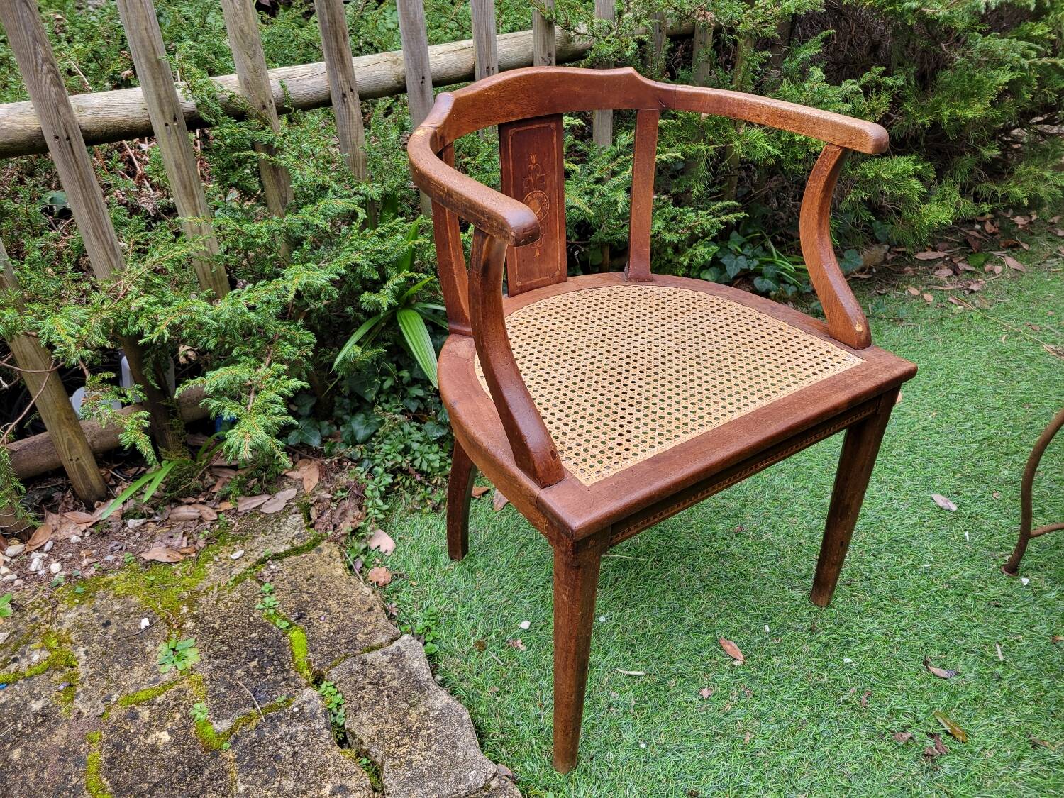 Wooden and cane office chair
