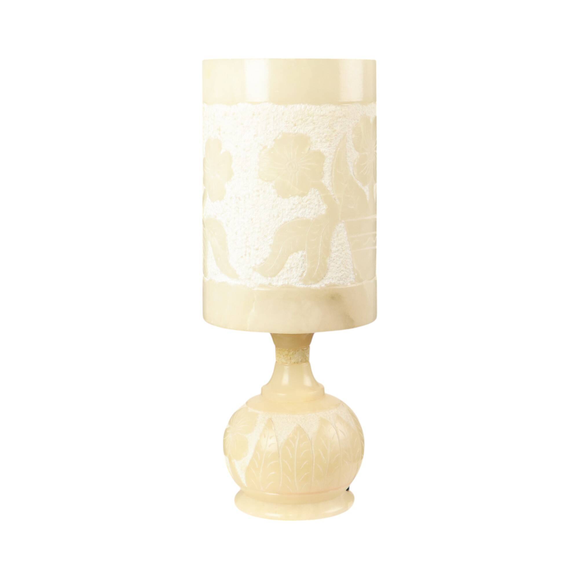Vintage Table Lamp Alabaster Natural Stone Flowers Spain 1960s