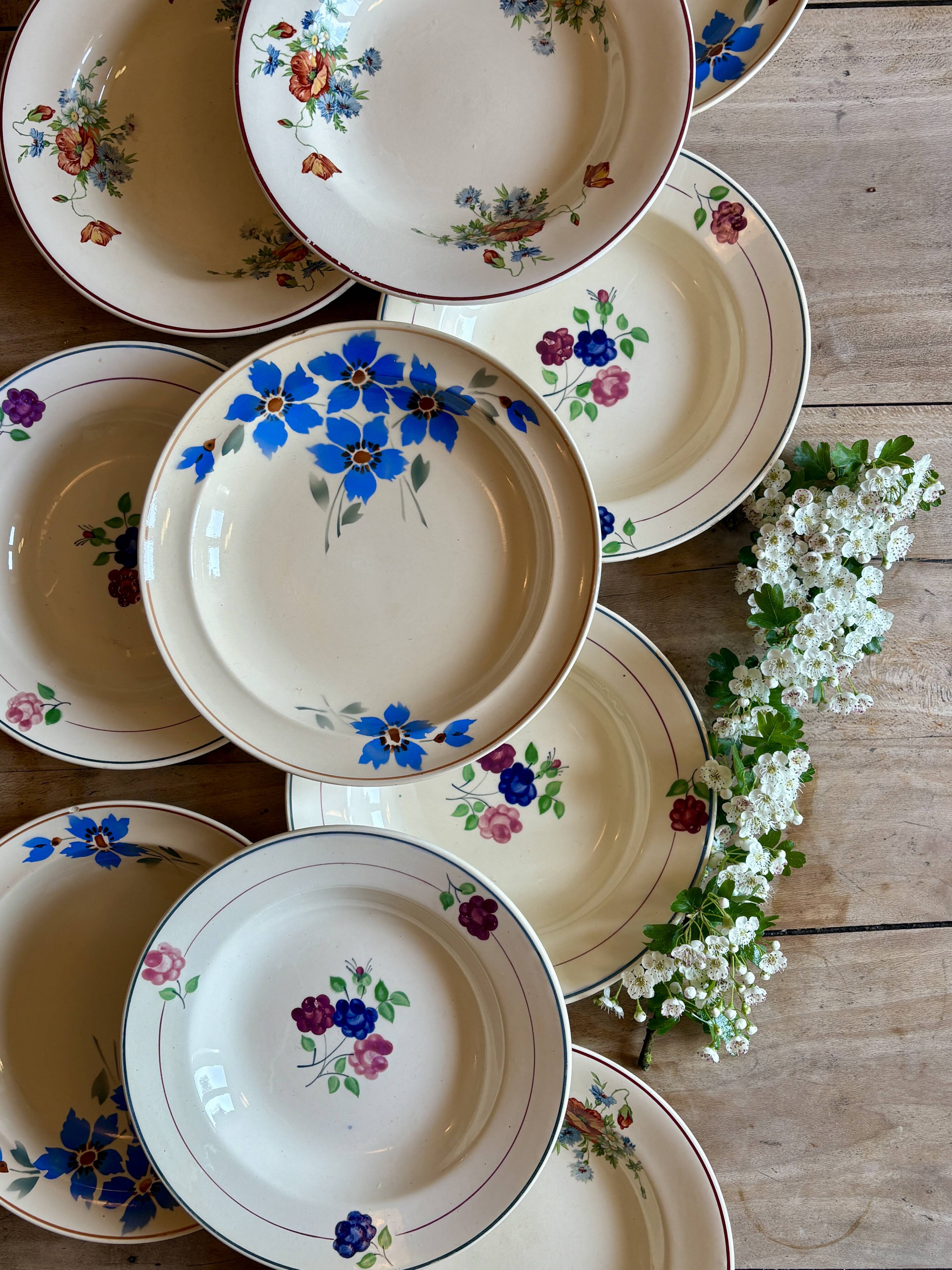 Set of 10 mismatched vintage soup plates
