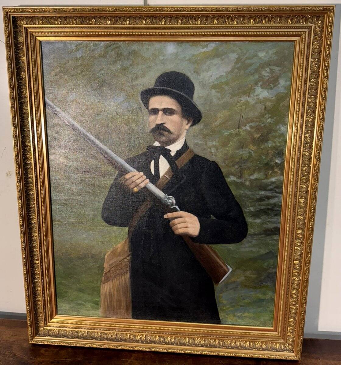 English school late 19th century: large oil on canvas "The Hunter"