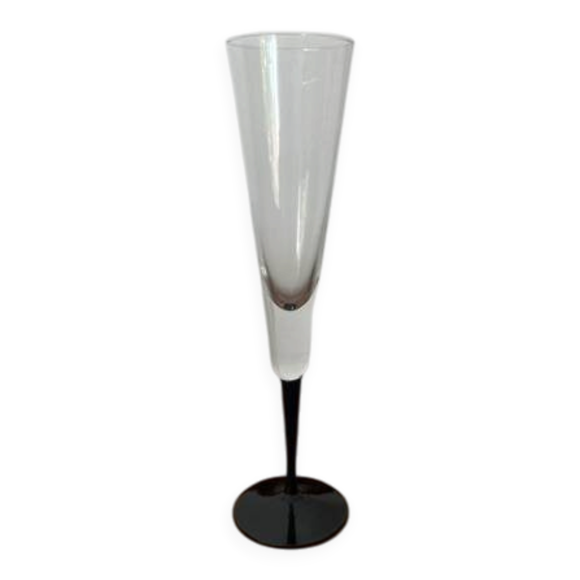 set of 6 vintage champagne flutes with black stems – 1970s