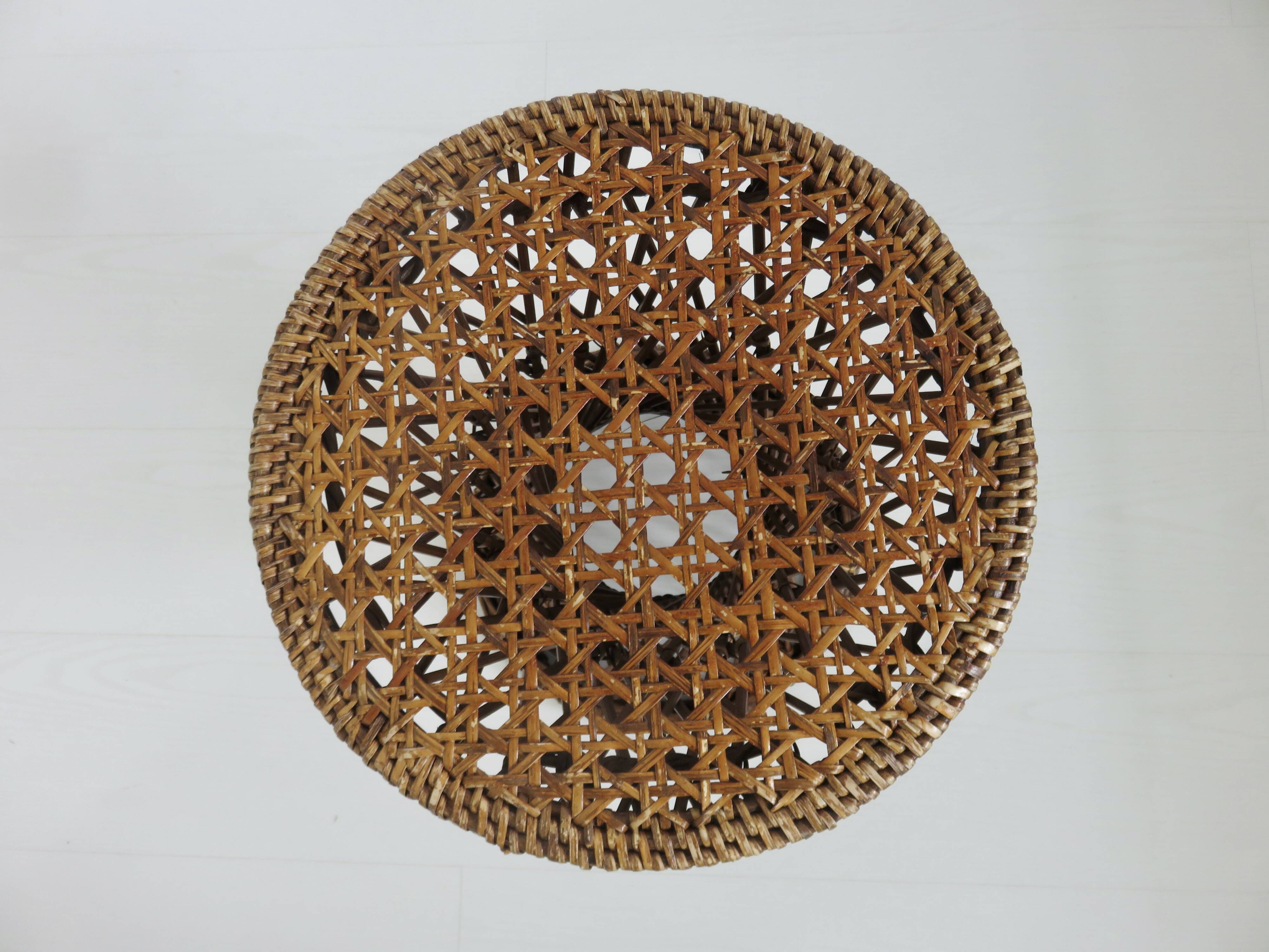 Tam Tam stool in rattan and canework 60s 70s