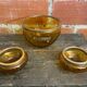 Salad bowl + 2 Antique AMBRINE Bowls Amber Glass + Gold Bronze Mounting