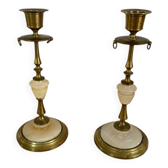 Onyx brass candle holders