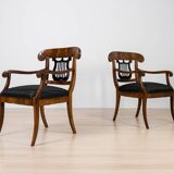 Pair of Biedermeier Armchairs, Germany, 19th Century, Walnut, French Polish