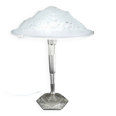 Importante lampe Art Déco, bronze nickelé, verrerie Schneider, Fr, c. 1930